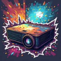 Graffiti-style projector with vibrant colors projecting onto a wall