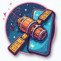 Pop culture satellite sending signals to a smartphone