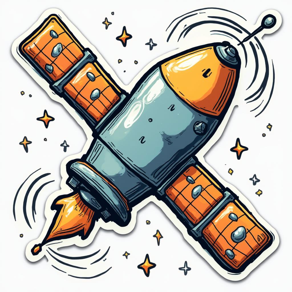 Doodle-style whimsical satellite with signal waves