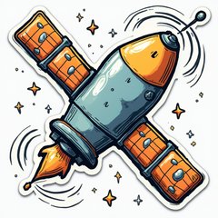 Doodle-style whimsical satellite with signal waves