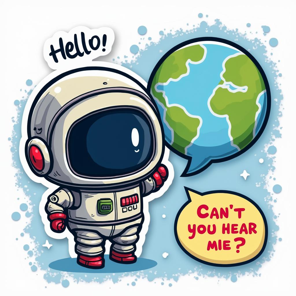 Comic book satellite talking to Earth with speech bubbles