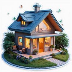 3D rendered modern smart home with glowing features and garden