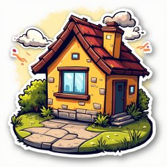 Comic book-style smart home with alert signal and intense expression