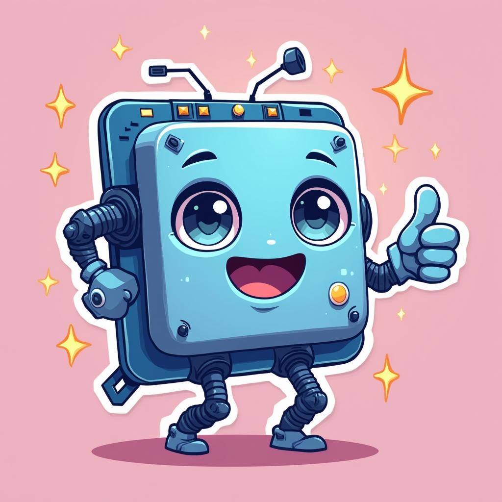 Kawaii AI chip with sparkling eyes and thumbs up