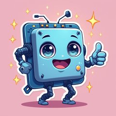 Kawaii AI chip with sparkling eyes and thumbs up