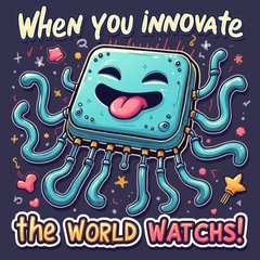 Meme sticker of AI chip with funny phrase about innovation