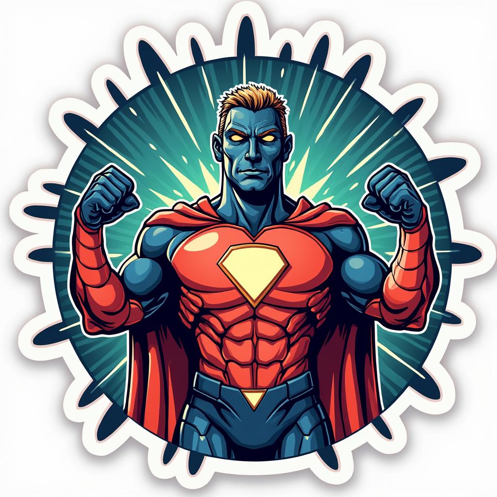 Pop culture AI chip styled as superhero flexing muscles