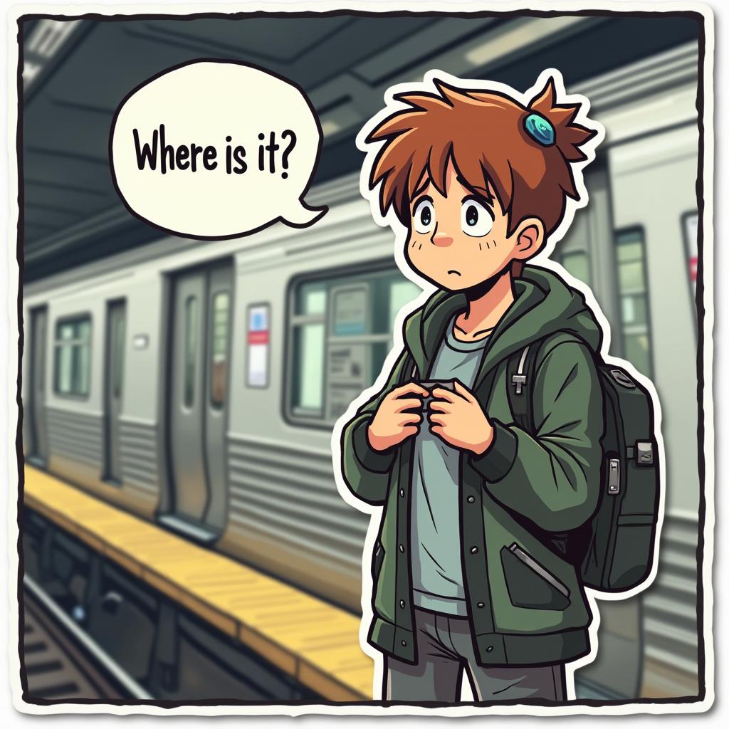 Meme-style character frustrated waiting for the subway with a watch