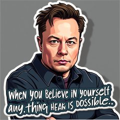Meme sticker of Elon Musk with serious face and motivational caption