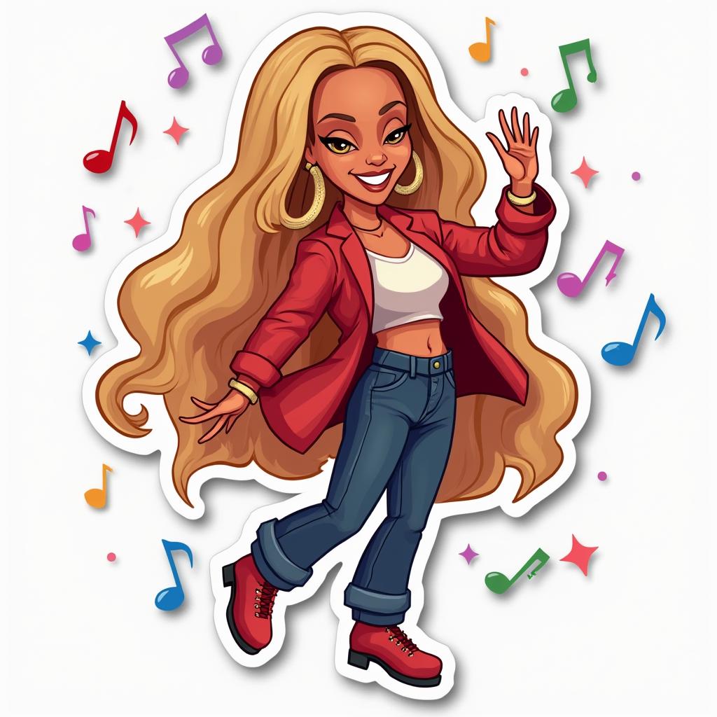 Emoji-style Beyoncé dancing with confetti and musical notes