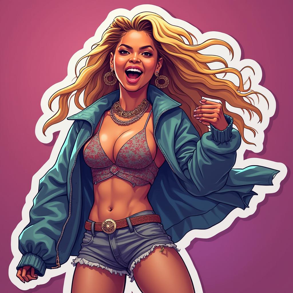 Anime-style Beyoncé in a dance pose with vibrant colors